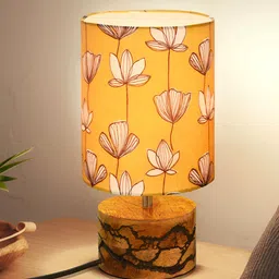 Homesake Yellow Cylindrical Shaped Wooden Table Lamp-image-26