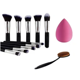 zemglam Set Of 10 Makeup Brushes With 1 Beauty Blender & 1 Oval Brush image 1