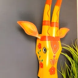 apka mart Red & Yellow Cow Head Printed Wooden Wall Hanging-image-68