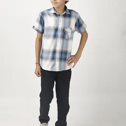 BEARSOUL Boys Tartan Checked Spread Collar Cotton Casual Shirt-image-1