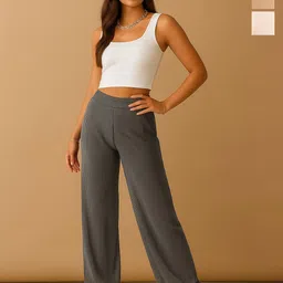 Fabflee Women Pack of 3 Striped High-Rise Parallel Trousers-image-3