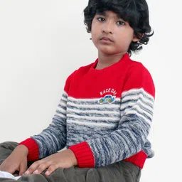 Babyhug Full Sleeves Sweater - Red Grey image 2