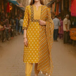 Lookmark Women Ethnic Motifs Printed Kurta with Trousers & Dupatta-image-60