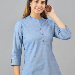 Anouk Rustic Mandarin Collar Roll-Up Sleeves Cotton Top-picture-45