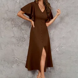 Sugathari Flutter Sleeve A-Line Midi Dress image 3