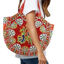 Kuber Industries Floral Printed Shopper Tote Bag with Applique image 3