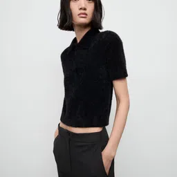 MANGO Faux Fur Polo Collar Crop Pullover image 5