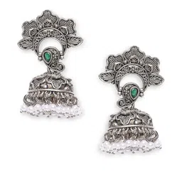 fabula Artificial Stones Studded And Beaded Oxidised Dome Shaped Jhumkas-image-42