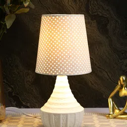 TAYHAA White Printed Ceramic Contemporary Frusturical Shaped Table Lamp-picture-23