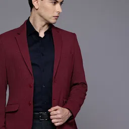 Raymond Self Design Textured Notched Lapel Single-Breasted Formal Blazer-picture-40