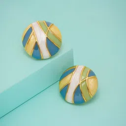 Kushal's Fashion Jewellery Gold-Plated Enamelled Circular Shaped Studs Earrings-picture-37