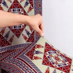 HOKIPO Maroon & Beige 5 Pieces Printed Dining Chair Cover With Matching Tablecloth image 3