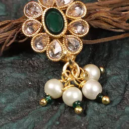 Adwitiya Collection Gold-Plated Artificial Stones and Beads Chained Nosepin-image-92