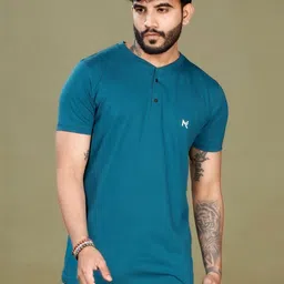 INKMAN Men Brand Logo Henley Neck Bio Finish T-shirt image 5