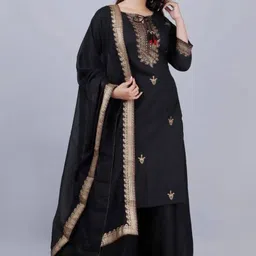 Rujave Ethnic Motifs Woven Design Key Hole Kurta With Sharara & Dupatta image 4