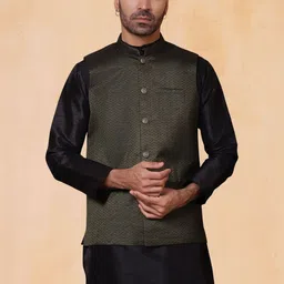 Jompers Woven Design Mandarin Collar Nehru Jacket-picture-26