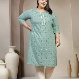 plusS Women Plus Size Abstract Printed Thread Work Kurta-image-76