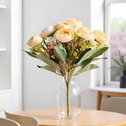 karp KARP-(1 Pc) Vintage Cream Rose | 7 Branches & Buds | best Home & 0ffice Decor White Rose Artificial Flower image 2