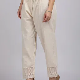 MICHAEL KOVLIN Women Chikankari Embroidered Linen Wide Leg Trousers With Drawstring image 2