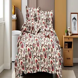 RRC Maroon & Maroon Floral Polycotton 4 Piece Double Queen Regular Bedding Set-image-99