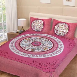 ABHACLOTHO Pink & White Floral Cotton 144 TC Double King Bedsheet Set 2.10 m x 2.35 m-image-27