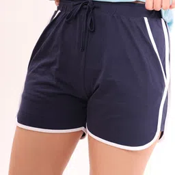 NAP STORY Women Solid Mid-Rise Piped-Up Lounge Shorts image 5