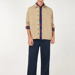 Bewakoof Men Beige Embroidered Oversized Twill Jacket image 4