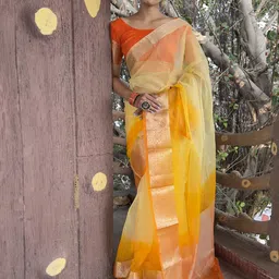 V3 FASHION STUDIO Zari Border Ombre Organza Saree-picture-13