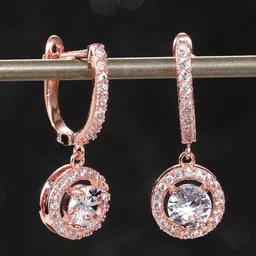 Peora Rose Gold Plated Cubic Zirconia Studded Circular Drop Earrings-picture-31