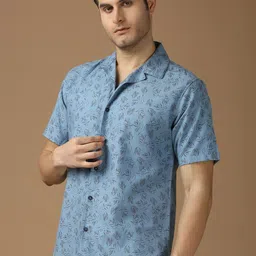SNX Men Cuban Collar Floral Printed Cotton Casual Shirt image 4