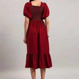 Jash Creation Women Puff Sleeve Square Neck Crepe A-Line Midi Dress image 4