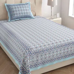 Texstylers Blue Floral Printed 210 TC Pure Cotton Single Bedsheet Set- 1.52 m X 2.29 m image 5
