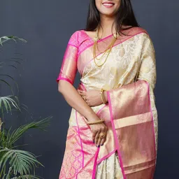 SILKWEAR Woven Design Zari Silk Cotton Banarasi Saree image 3