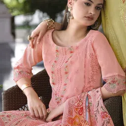 DRAVINAM Trends Embroidered Pure Cotton Unstitched Dress Material image 3