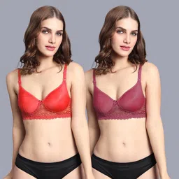 samvar Women Red,Maroon Cotton Blend Bra Panty Set for Lingerie Set Undergarments Pack of 2-picture-24