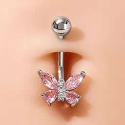 TAPAHPRIYAY pink butterfly belly button Diamonds Navel Rings Body Piercing Jewelry for Women Stainless Steel Charm Set-picture-15