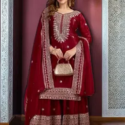 krisha fashion Women Ethnic Motifs Embroidered Sequined Kurta with Sharara & Dupatta image 2