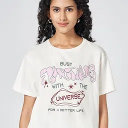 People Women Typography Printed Round Neck Cotton Boxy T-shirt-image-77