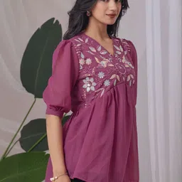 HIALTO Embroidered Georgette Tunic Top image 2