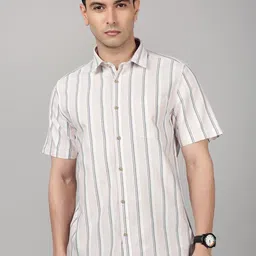 Chennis Men Slim Fit Vertical Striped Spread Collar Cotton Casual Shirt-image-17