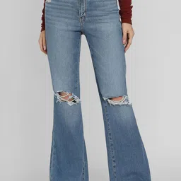 AMERICAN EAGLE OUTFITTERS Women Cotton Slash Knee Light Fade Mid-Rise Jeans-image-0