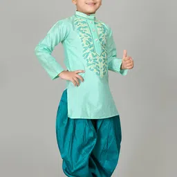 NFC CREATION Boys Ethnic Motifs Embroidered Regular Thread Work Dupion Silk Kurta with Patiala image 3
