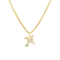 Rashifaashion Unisex Stainless Steel Artificial Stones Studded M Shaped Pendant & Chain image 3