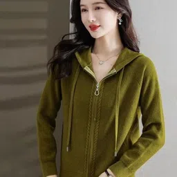 StyleCast Hooded Front-Open Zip-Up Knit Cardigan Sweater image 2