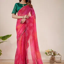 saretramall Gotta Patti Printed Bandhani Saree With Blouse Piece-image-39