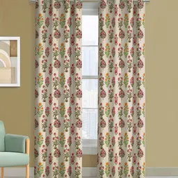 Steve & Anderson Indian Motifs Cream & Pink 2 Pieces Black Out Long Door Curtain (9Feet)-picture-35