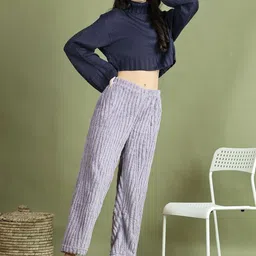 TAG 7 Women Self Design Mid-Rise Straight Lounge Pants image 3