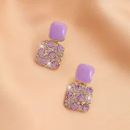 Anouk Gold-Plated Korean Diamond Studded Square Shaped Drop Earrings image 4