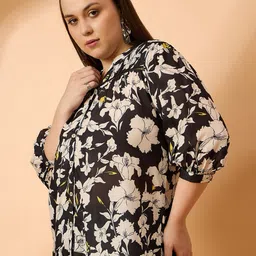 ANJIR Women Floral Print Mandarin Collar Crepe Top image 4