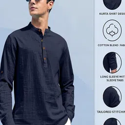 EdinWolf Mandarin Collar Roll-Up Sleeves Straight Kurta image 4